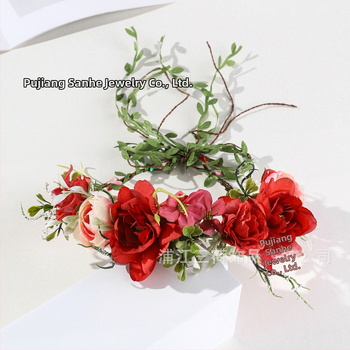 Käsitöö boheemne juuksekroon tekstiil-lilledega lastele