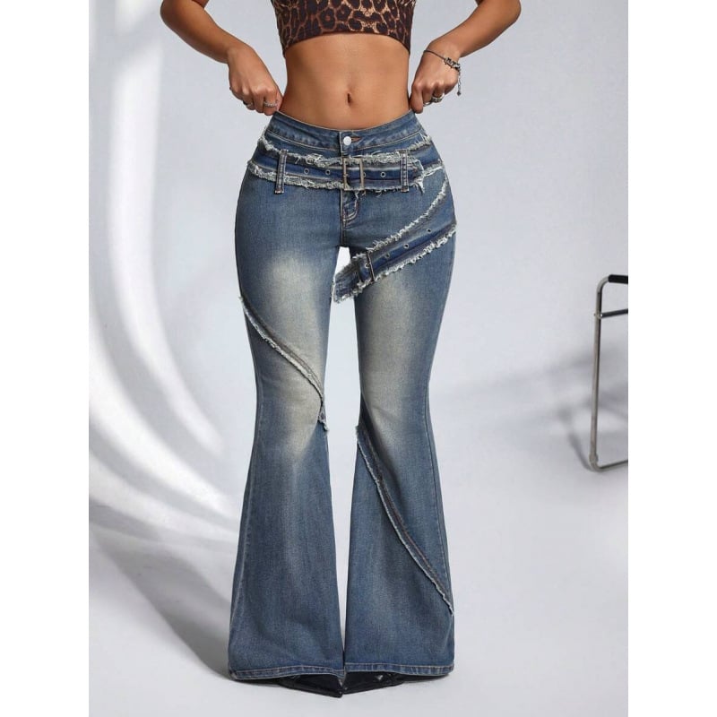 Naiste denimist teksad fringing äärtega, slim fit, nööriga suletav, fliis vooder