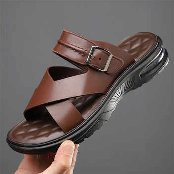 Vīriešu vasaras sandales ar atvērtu pirkstu, gumijas zole, augšējā daļa no mikrošķiedras ādas, pretnoslīdēšana, brīvs stils