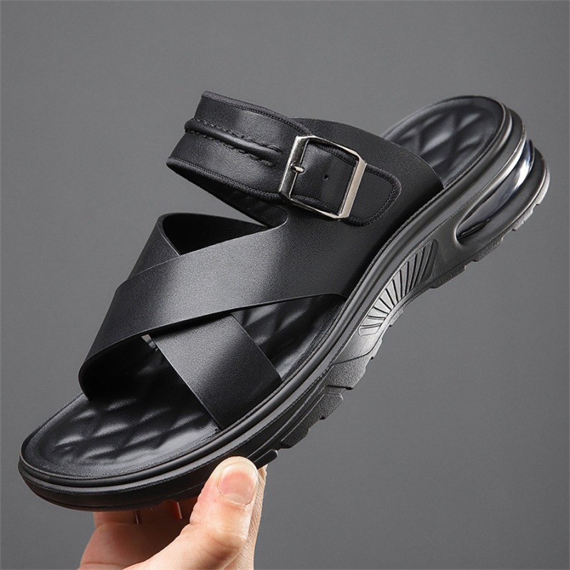 Vīriešu vasaras sandales ar atvērtu pirkstu, gumijas zole, augšējā daļa no mikrošķiedras ādas, pretnoslīdēšana, brīvs stils