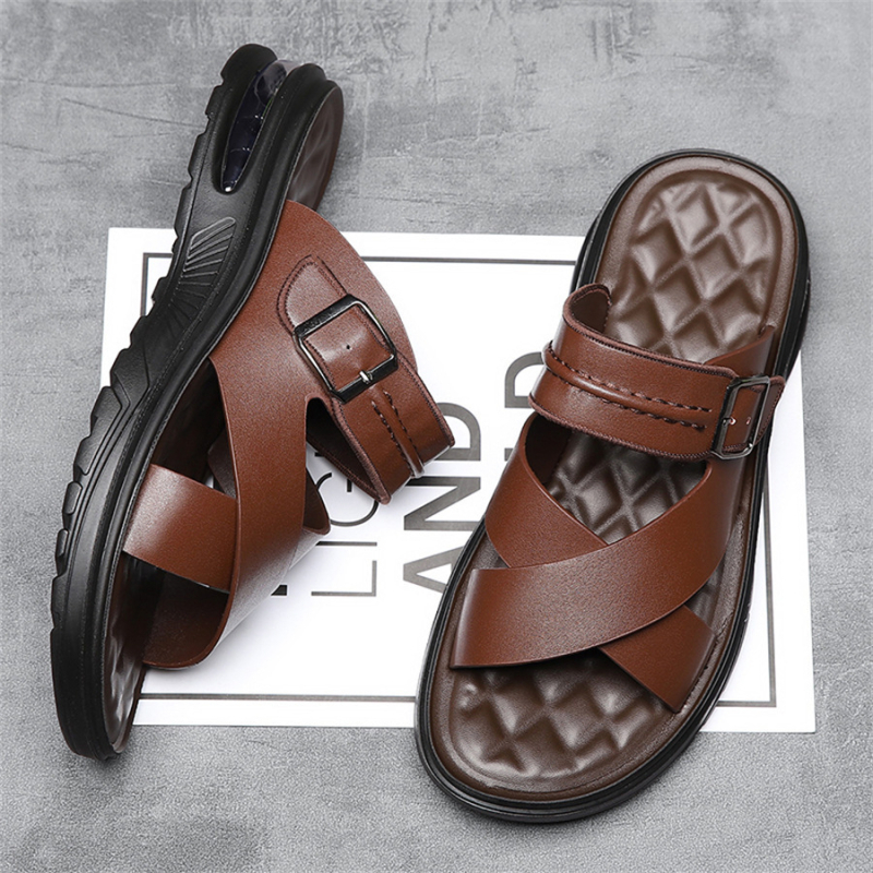 Vīriešu vasaras sandales ar atvērtu pirkstu, gumijas zole, augšējā daļa no mikrošķiedras ādas, pretnoslīdēšana, brīvs stils