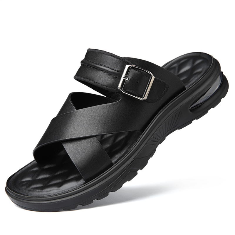 Vīriešu vasaras sandales ar atvērtu pirkstu, gumijas zole, augšējā daļa no mikrošķiedras ādas, pretnoslīdēšana, brīvs stils