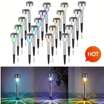 Päikesega LED postlampid, roostevabast terasest, välistingimustes kasutamiseks, komplekt 10/20, manuaalne lüliti, CE-sertifikaat