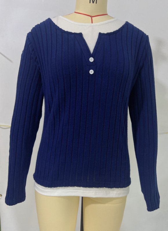 Naistele riibulise materjaliga T-särk, ümmarguse kaelusega, pikkade varrukatega, regulaarne pikkus, Euroopa–Ameerika stiil