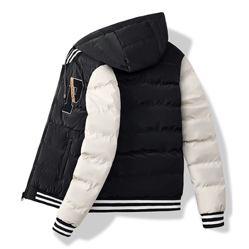 Meeste talvejakk kapuutsiga, kahesuunaline, paksu täidisega polüester-puuvillaseguga, värviplokk disain, tõmblukuga