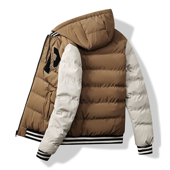 Meeste talvejakk kapuutsiga, kahesuunaline, paksu täidisega polüester-puuvillaseguga, värviplokk disain, tõmblukuga