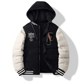 Meeste talvejakk kapuutsiga, kahesuunaline, paksu täidisega polüester-puuvillaseguga, värviplokk disain, tõmblukuga