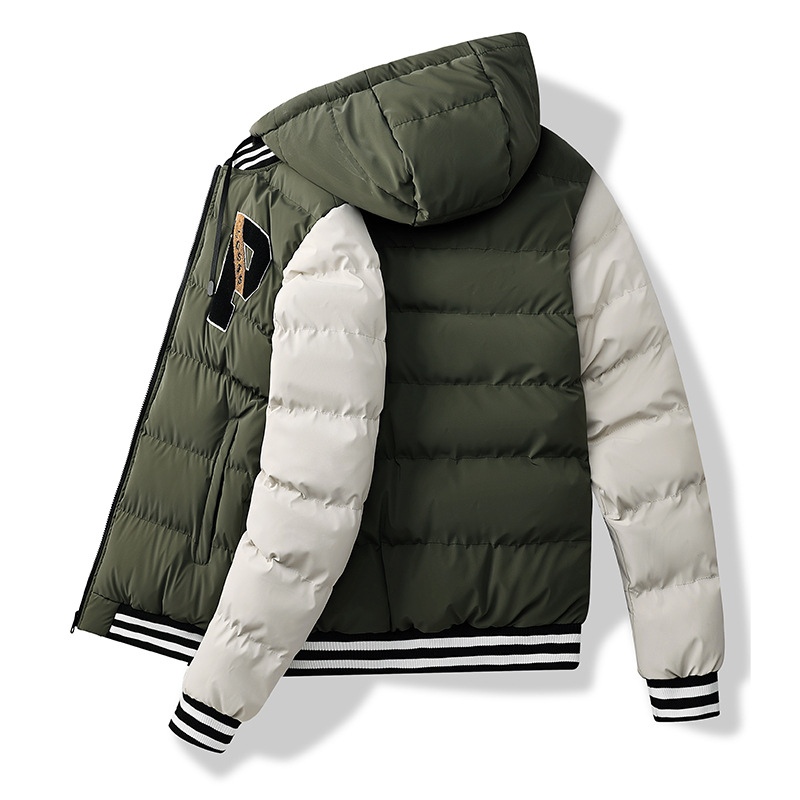 Meeste talvejakk kapuutsiga, kahesuunaline, paksu täidisega polüester-puuvillaseguga, värviplokk disain, tõmblukuga