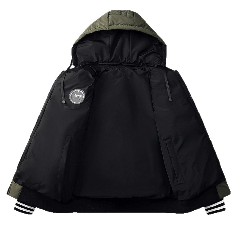Meeste talvejakk kapuutsiga, kahesuunaline, paksu täidisega polüester-puuvillaseguga, värviplokk disain, tõmblukuga