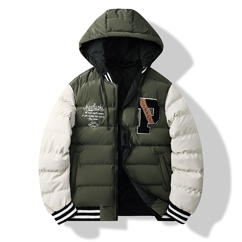 Meeste talvejakk kapuutsiga, kahesuunaline, paksu täidisega polüester-puuvillaseguga, värviplokk disain, tõmblukuga