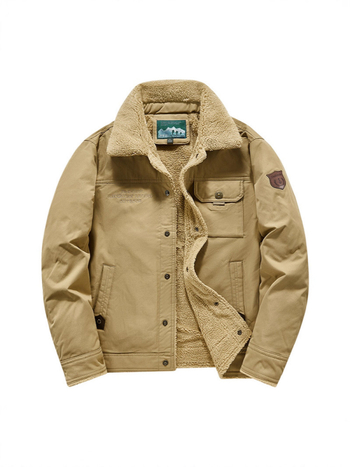 Meeste jakk reveriga, fleecevooder, paks, minimalistlik stiil, külgtaskud