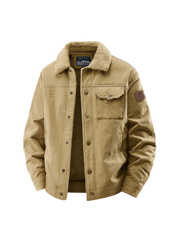 Meeste jakk reveriga, fleecevooder, paks, minimalistlik stiil, külgtaskud