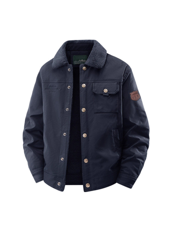 Meeste jakk reveriga, fleecevooder, paks, minimalistlik stiil, külgtaskud