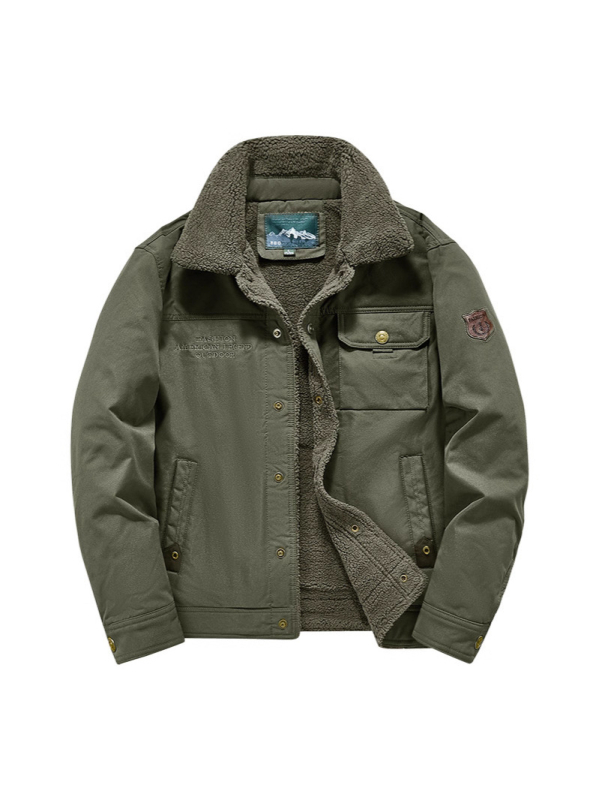 Meeste jakk reveriga, fleecevooder, paks, minimalistlik stiil, külgtaskud