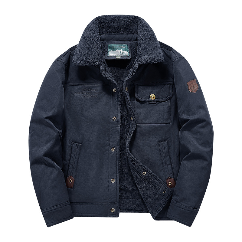 Meeste jakk reveriga, fleecevooder, paks, minimalistlik stiil, külgtaskud