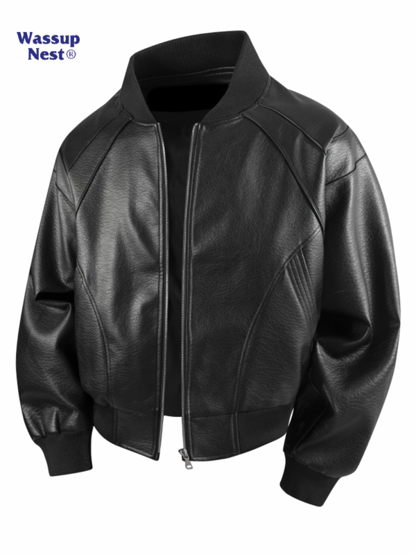 PU nahast jakk kevad-sügisesse, slim fit, stand-up krae, tõmblukk, Ameerika retro-stiil