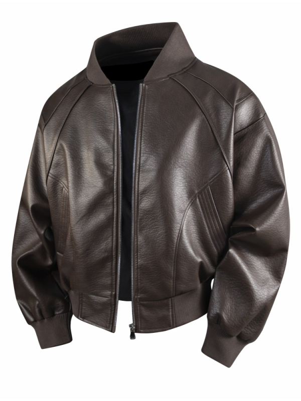 PU nahast jakk kevad-sügisesse, slim fit, stand-up krae, tõmblukk, Ameerika retro-stiil