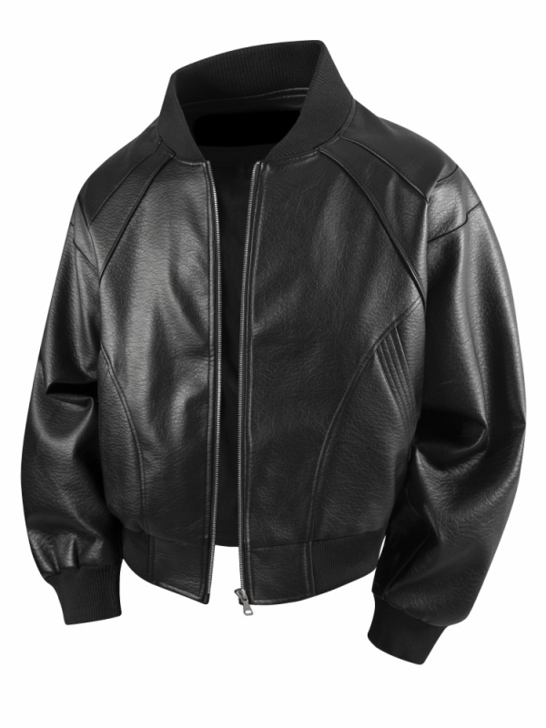 PU nahast jakk kevad-sügisesse, slim fit, stand-up krae, tõmblukk, Ameerika retro-stiil