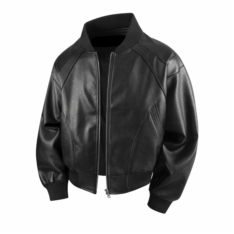 PU nahast jakk kevad-sügisesse, slim fit, stand-up krae, tõmblukk, Ameerika retro-stiil