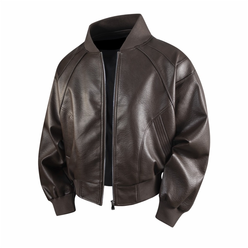 PU nahast jakk kevad-sügisesse, slim fit, stand-up krae, tõmblukk, Ameerika retro-stiil