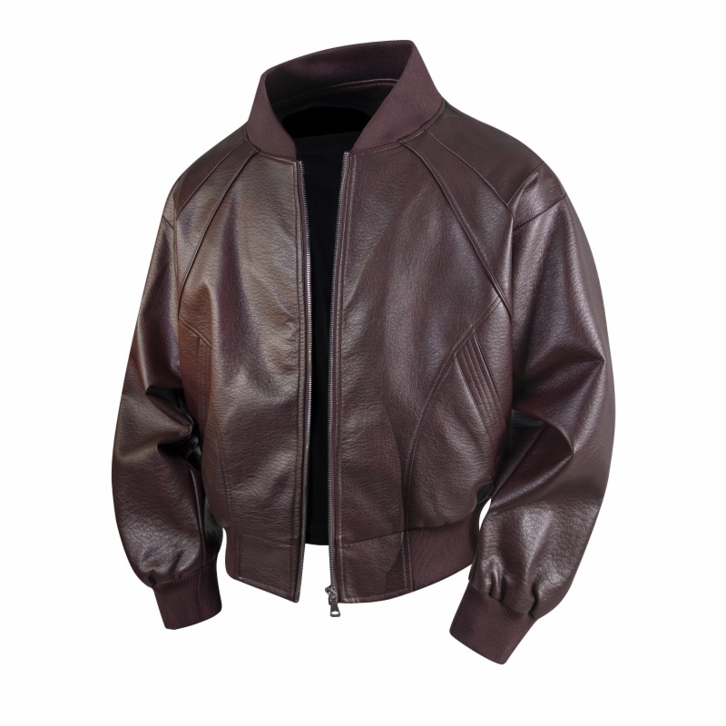 PU nahast jakk kevad-sügisesse, slim fit, stand-up krae, tõmblukk, Ameerika retro-stiil