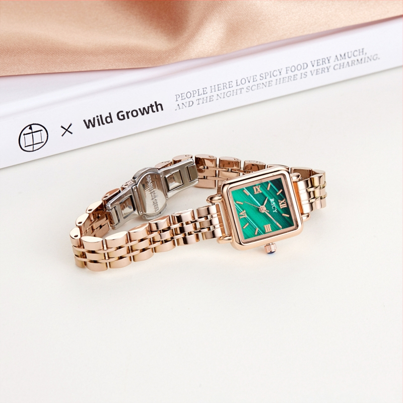 Naiste ruudukujuline käekell - Kvartsliikumine, 24-tunnine indikaator, terasest rihm, segukorpus, veekindlus 10 m