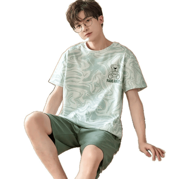 Meeste puuvillased pidžaamad suveks, lühikeste käistega, ümarmarguse kaelusega, õhuke materjal, antibakteriaalne, lühikesed püksid