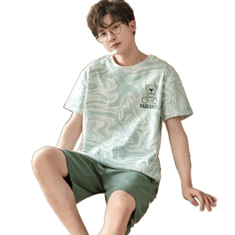 Meeste puuvillased pidžaamad suveks, lühikeste käistega, ümarmarguse kaelusega, õhuke materjal, antibakteriaalne, lühikesed püksid