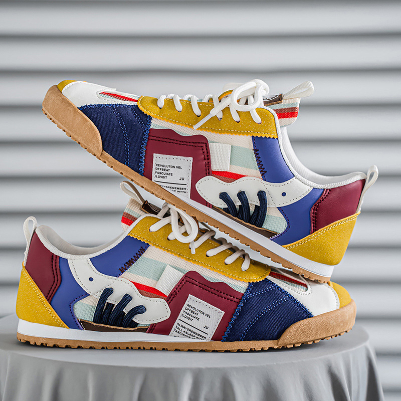 Meeste sportlikud vabajakindad tossud, värvilise ploki disain, hingav PU+võrk ülalt, kerge EVA sisetaldi, kummist talla, sidumisega sulgemine, madal ülaosa, ümmargune varvas