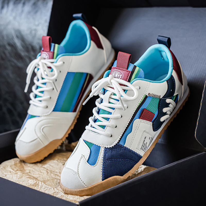 Meeste sportlikud vabajakindad tossud, värvilise ploki disain, hingav PU+võrk ülalt, kerge EVA sisetaldi, kummist talla, sidumisega sulgemine, madal ülaosa, ümmargune varvas