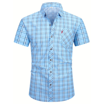 Ruuduline lühikeste varrukatega särk, polüester, ees nööpide disain, mudel 2026