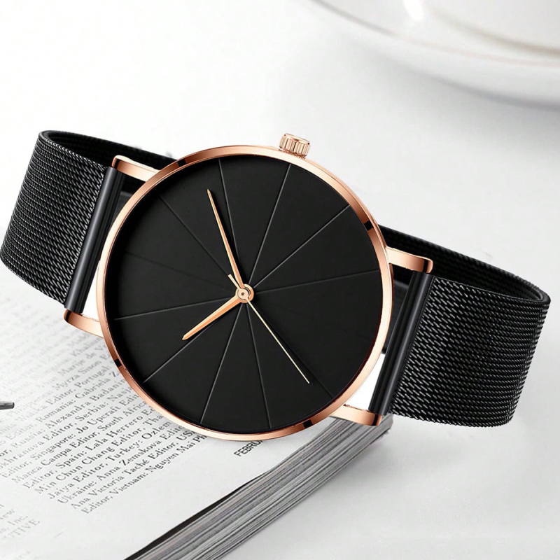 Meeste moodne ärikell võrgust terasest rihmaga, kvartsliikumine, 24-tunnine indikaator, kalender, korpus sulam