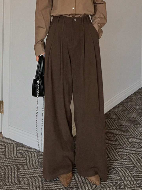 Naiste corduroy laia jalaga püksid, kõrge vöökoht, igapäevane stiil (kangas: corduroy; spandex segu; mikro-elastsus; laiad jalad; kõrge vöökoht)