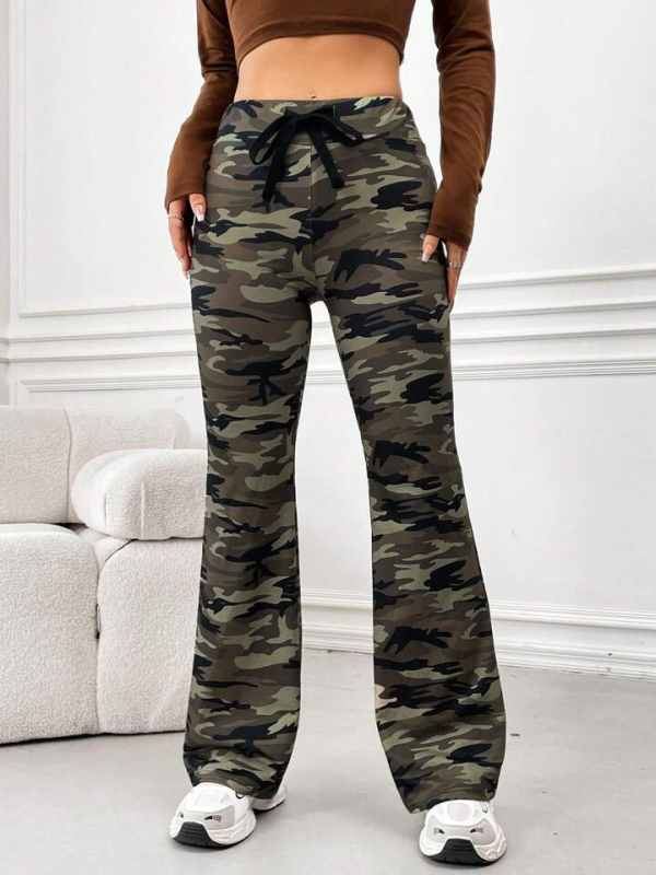 Naistepaar harangpüksid maskinäidise pruindi, puuvillasegukas elastaan, keskjoos vöö, pikad, Euroopa–Ameerika tänavakunsti stiil, triikimata