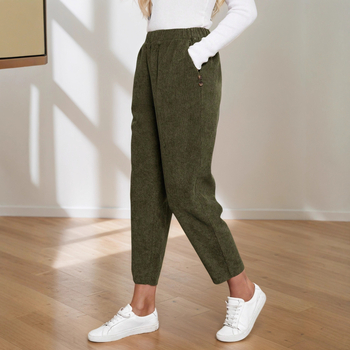 Naiste Casual Corduroy sirge lõikega pikad püksid, polüesteri segu 30–50%, elastne vöökoht, sügis 2025