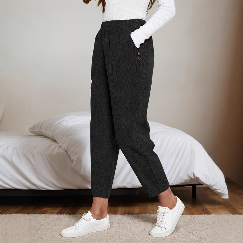 Naiste Casual Corduroy sirge lõikega pikad püksid, polüesteri segu 30–50%, elastne vöökoht, sügis 2025