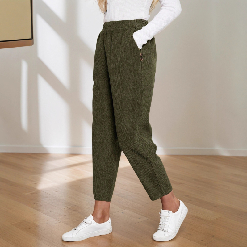 Naiste Casual Corduroy sirge lõikega pikad püksid, polüesteri segu 30–50%, elastne vöökoht, sügis 2025