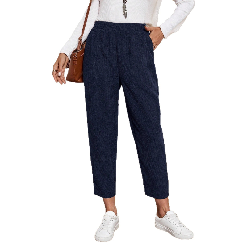 Naiste Casual Corduroy sirge lõikega pikad püksid, polüesteri segu 30–50%, elastne vöökoht, sügis 2025