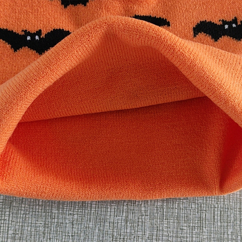 Laste pullover müts jacquard-mustriga kõrvitsaga, soe puuvill-poliesteri segu, kupolita tipp, sügis 2024