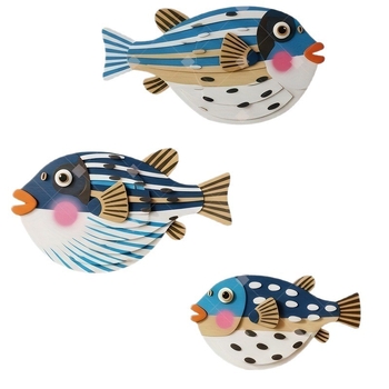 Drevená nástenná dekorácia s námornou témou, visiací panel so skupinou rýb, s lepiacim zadným povrchom, kód AA130654