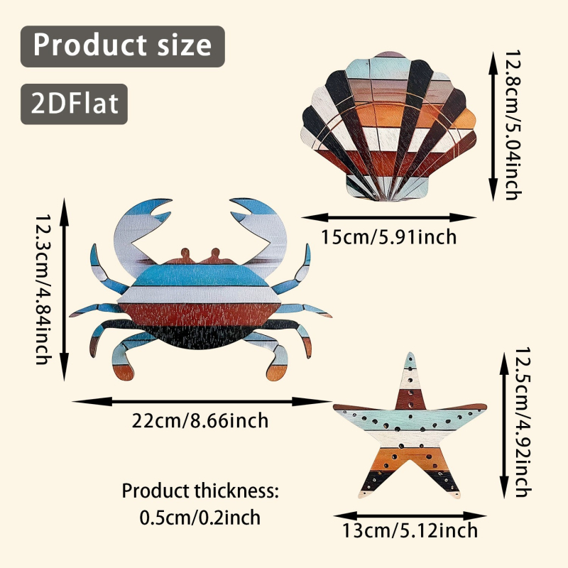 Drevená nástenná dekorácia s námornou témou, visiací panel so skupinou rýb, s lepiacim zadným povrchom, kód AA130654