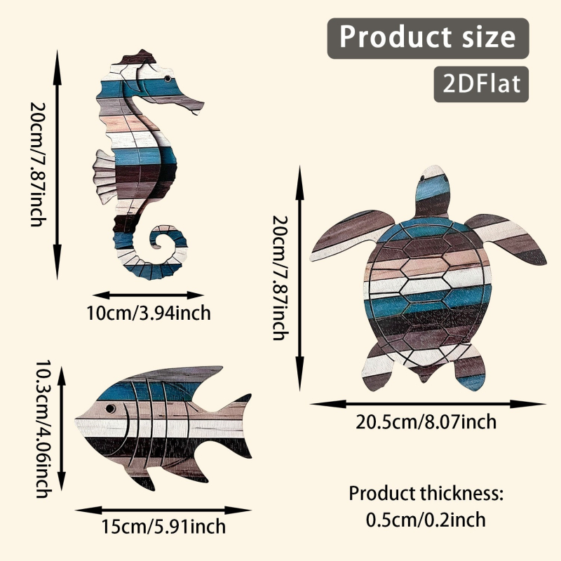 Drevená nástenná dekorácia s námornou témou, visiací panel so skupinou rýb, s lepiacim zadným povrchom, kód AA130654