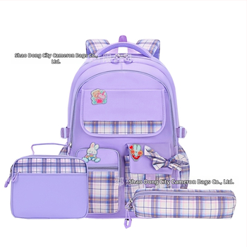 Tüdrukutele mõeldud nailonist koolikott lipsuga — õhupadi padjad õla ümber, kerge, hingav, veekindel, ruuduline muster