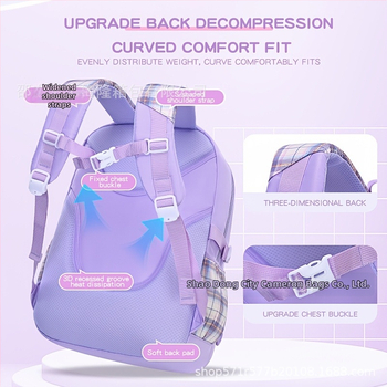 Tüdrukutele mõeldud nailonist koolikott lipsuga — õhupadi padjad õla ümber, kerge, hingav, veekindel, ruuduline muster