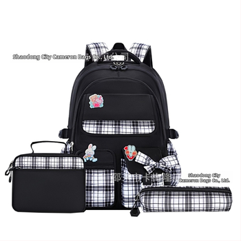 Tüdrukutele mõeldud nailonist koolikott lipsuga — õhupadi padjad õla ümber, kerge, hingav, veekindel, ruuduline muster