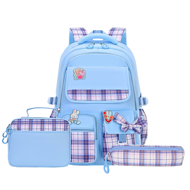 Tüdrukutele mõeldud nailonist koolikott lipsuga — õhupadi padjad õla ümber, kerge, hingav, veekindel, ruuduline muster