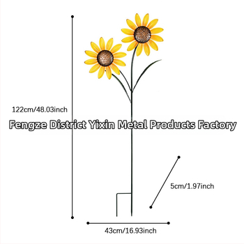 Sepistatud rauast aiatuulekeerutaja, päevalille motiiviga – maastik-stiil, valatud ja osaliselt mehhaaniline valmistus, välist dekoratsioon