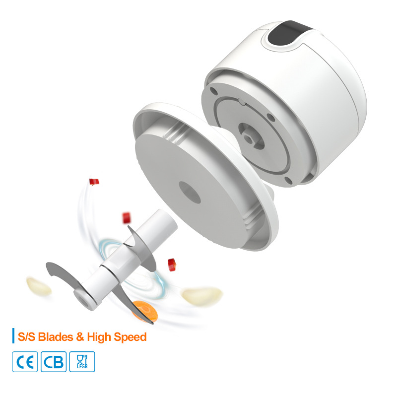 Bezdrôtový elektrický drvič cesnaku, kapacita 350 ml, 3 čepele, batéria 1200 mAh, až 10 000 ot./min