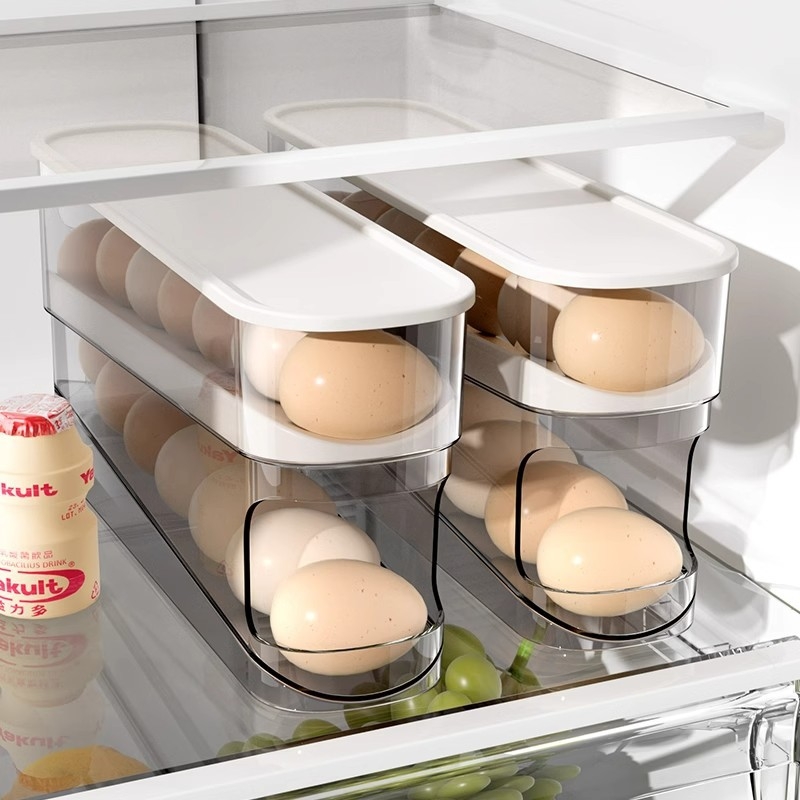 Külmiku munade organiseerija, toidukvaliteediga PET+PP, mitmetasandiline disain, automaatne täitmine
