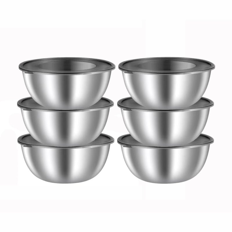 6-osaline roostevabast terasest köögikausside komplekt – munade vahustamiseks, salatile, köögiviljadele, supile, värskuse hoidmiseks, mitmekülgne segamiskauss